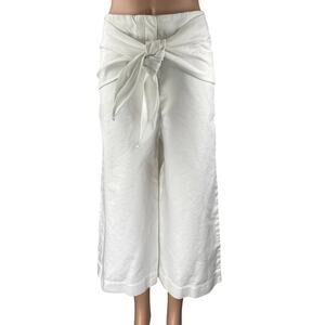 Tibi White High Waisted Belted Bow Tie Waist  Wide Leg Palazzo Trousers Pants 8
